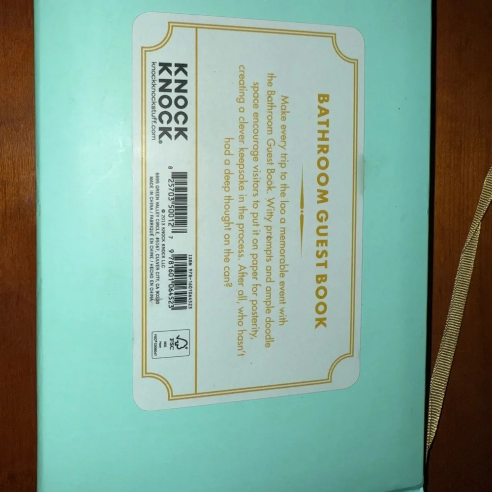 Bathroom Guest Book - Aqua Blue with Gold Lettering